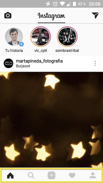 Instagram pantalla de inicio