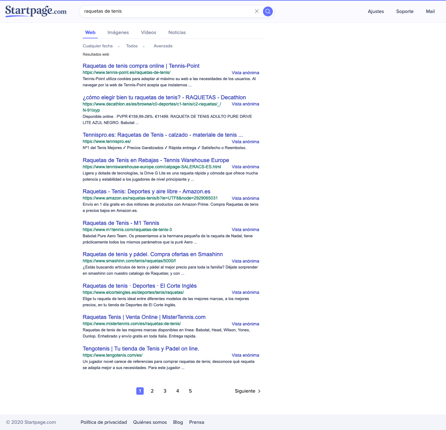 Resultados de búsqueda en StartPage
